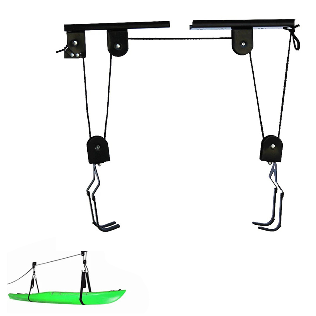 Sistema de polea de elevación de techo para Kayak y bicicleta, colgador de almacenamiento, estante para canoas