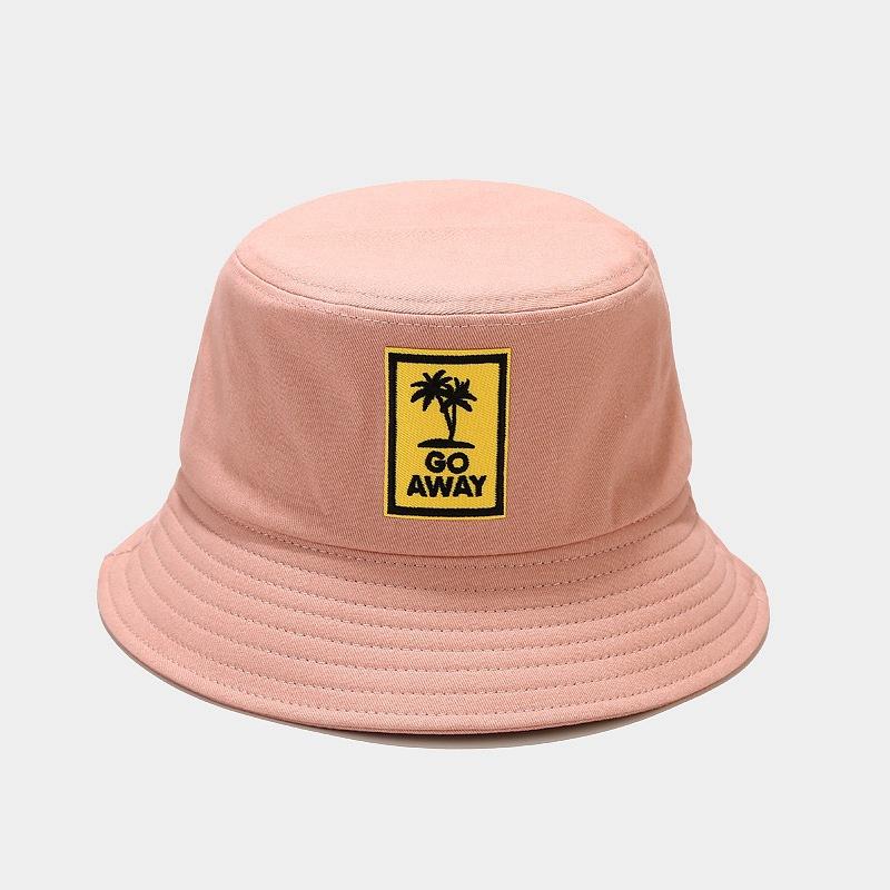 style letter go away embroidery Bucket Hat Fisherman Hat outdoor travel hat Sun Cap Hats for Men and Women 135: Pink