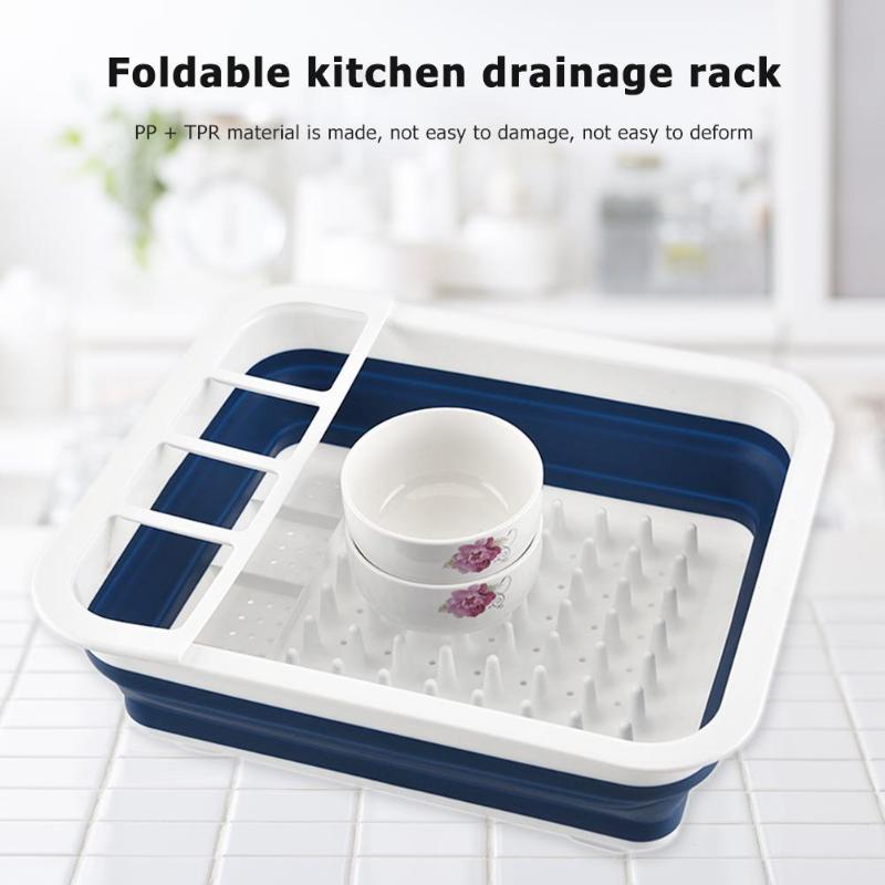 Foldable Dish Rack House Hold Plastic Folding Kitchen Drain Rack Cutlery Storage Box Collapsible Cutlery Stand