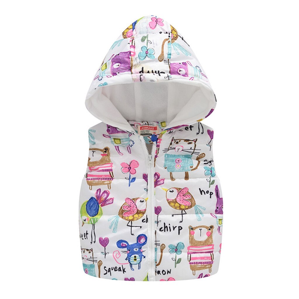 Höst vinterkappa småbarn barn gilet flickor pojkar ärmlöst tryck luva varm väst fleecefodrad chalecos para mujer toppar: Wh / 100(18-24 månader)