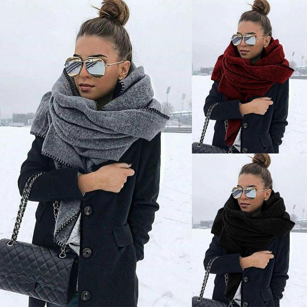 Bufanda chal de abrigo de lana de Color liso para mujer de otoño invierno de 200cm, bufanda envolvente para el cuello, bufanda chal de abrigo, bufanda envolvente para el cuello para el aire libre, cálido Sh