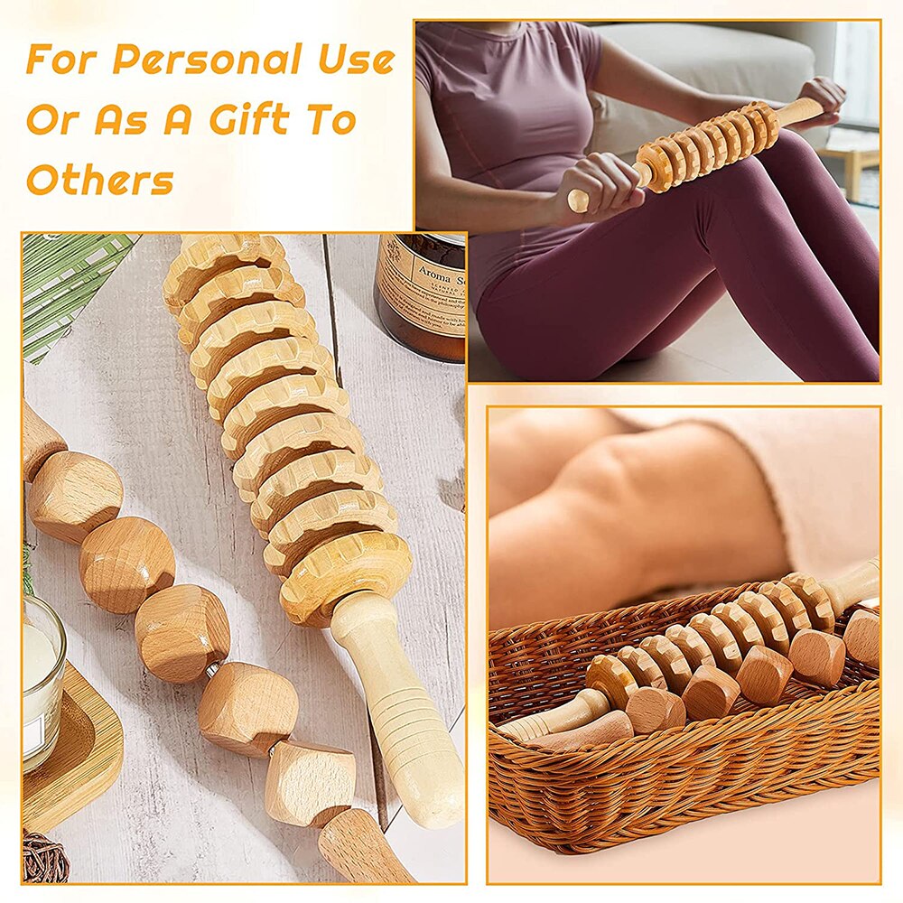 6 Pieces Wood Therapy Massage Tools Maderoterapia Kit Wood Massager Roller Wood Gua Sha Roller Manual Wooden