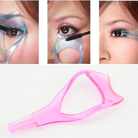 Wimper Kam 3 In 1 Roze Mascara Applicator Template Eyeliner Modellen Guide Card Vormgeven Kit Make-Up Tool