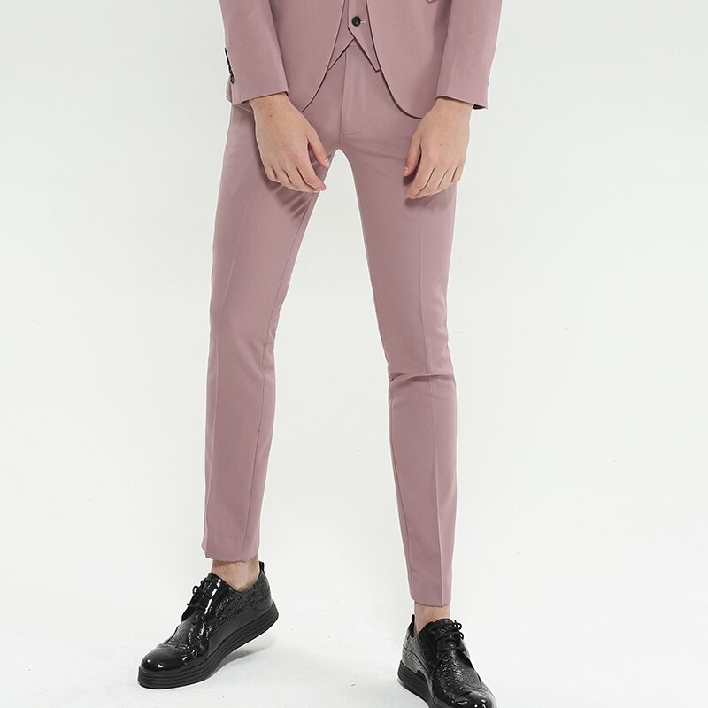 N&b herre kjole bukser slim fit herre pink kjole bukser formelle business bukser mandlige ankellange bukser klassiske jakkesæt bukser  xk11