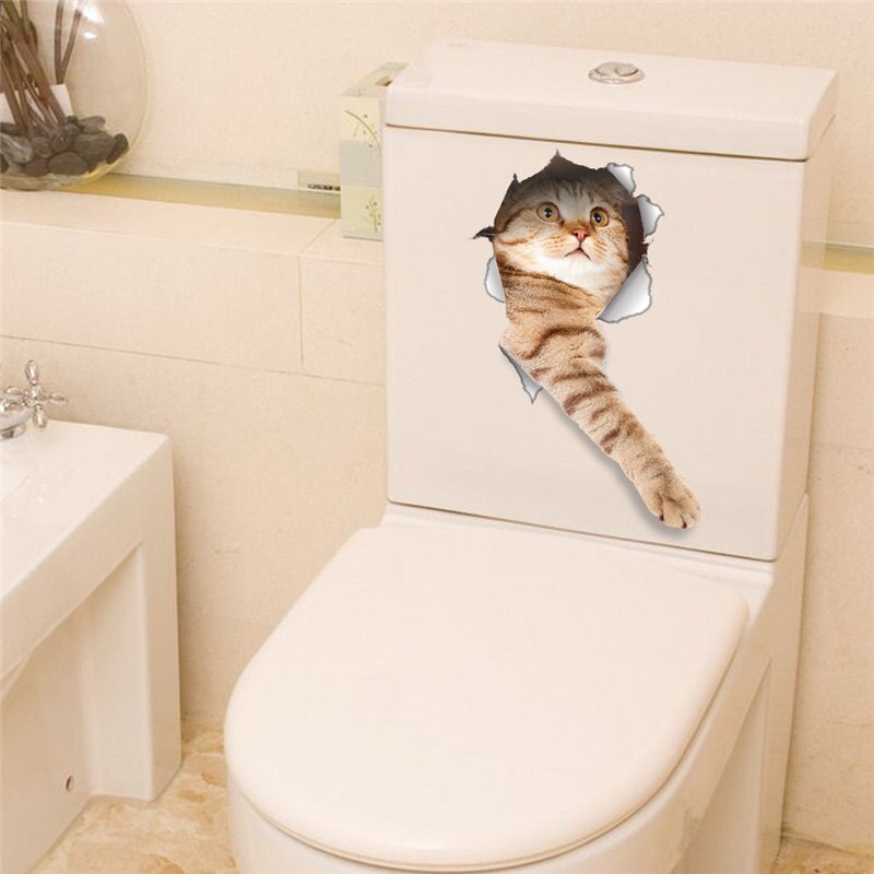 3d Vivid Cat Wc Stickers Voor Wc Washroom Home Decoratie Diy Gebroken Gat Muur Muurschilderingen Dier Muurstickers Pvc posters