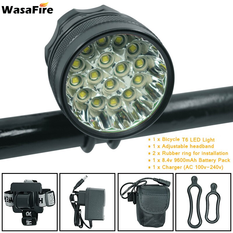 WasaFire 40000 Lumen 16 * T6 LEDs Fahrrad Lampe Fahrrad Front Licht Lauf Scheinwerfer Reiten Radfahren Roller Taschenlampe luz bicicleta: Black 9600mAh Band