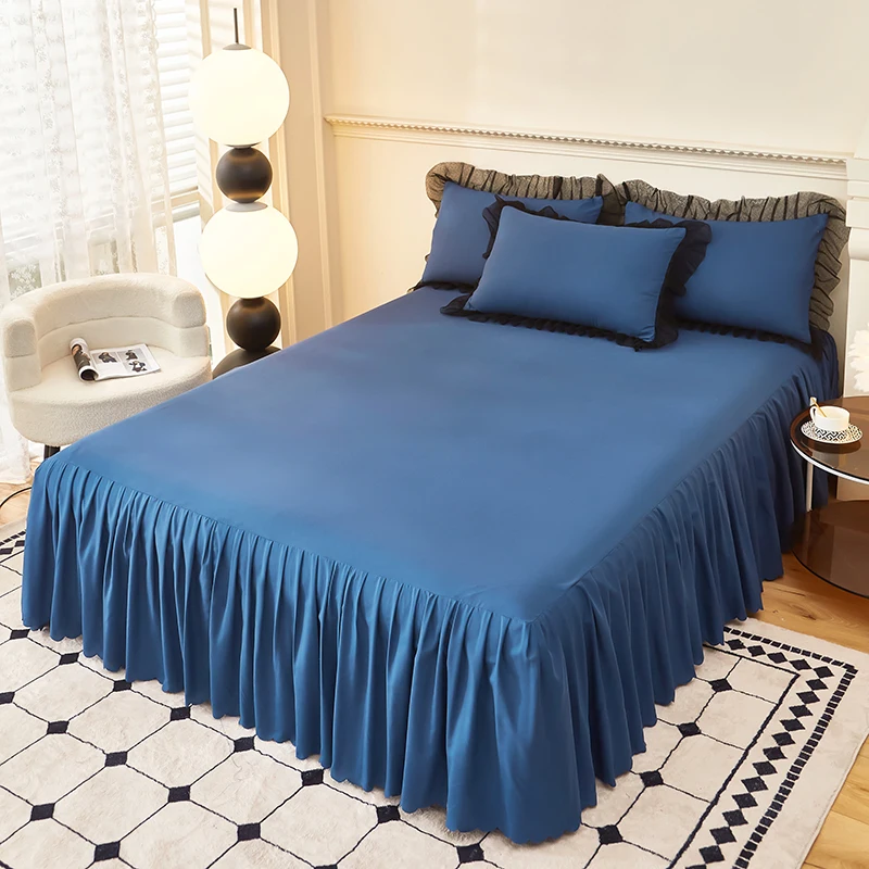Solid Color Bed Skirt Lace Ruffled Bed Skirt 1pcs Cover Bedroom Beds Cover Bed Skirt Non-slip Mattress Cover Bedsheet Bedspread: 120x190cm / PURPLE