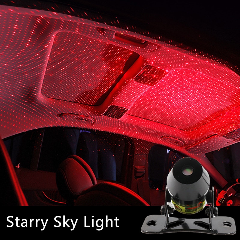 Niscarda Rood Sterrenhemel Licht Auto LED Sfeer Muziek Geluid Afstandsbediening Laserlicht USB Auto Interieur Decoratieve Lamp