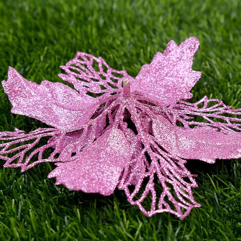 6pcs Glitter Kunstmatige Kerst Bloemen Vrolijke Kerstboom Decoratie Ornamenten Xmas Party Supplies Nep Bloemen Hoofd