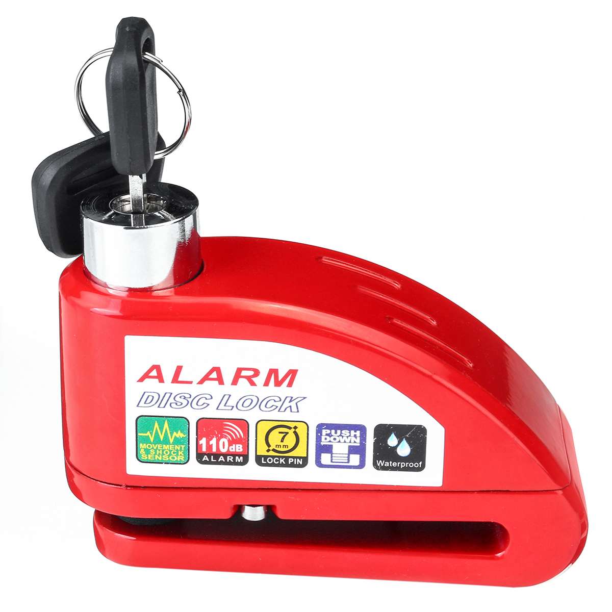 Motorfiets scooter beveiliging antidiefstal wiel schijfrem slot alarm kit 2m/6ft herinneringskabel alarm slot fiets rem tas: Rode schijfrem