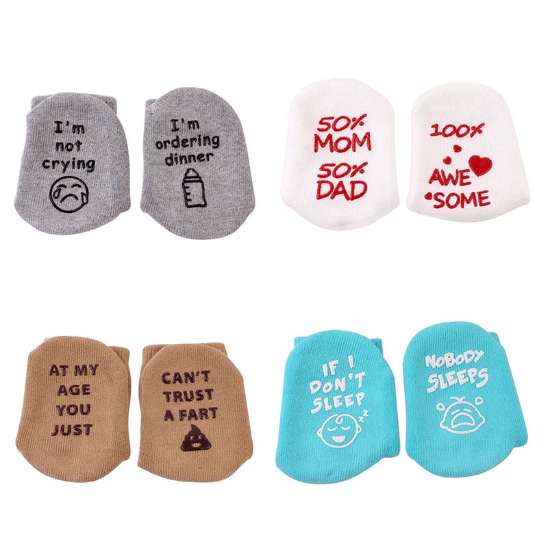 0-12 Months Newborn Socks Funny Cute Letter Baby Socks Cotton Warm Infant Toddler Anti Slip Socks