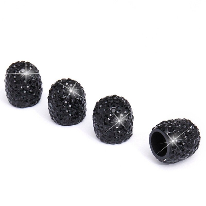Capuchon de tige de Valve de pneu de voiture, 4 pièces de couvercle d'air de tige de voiture en cristal strass fait à la main: Black
