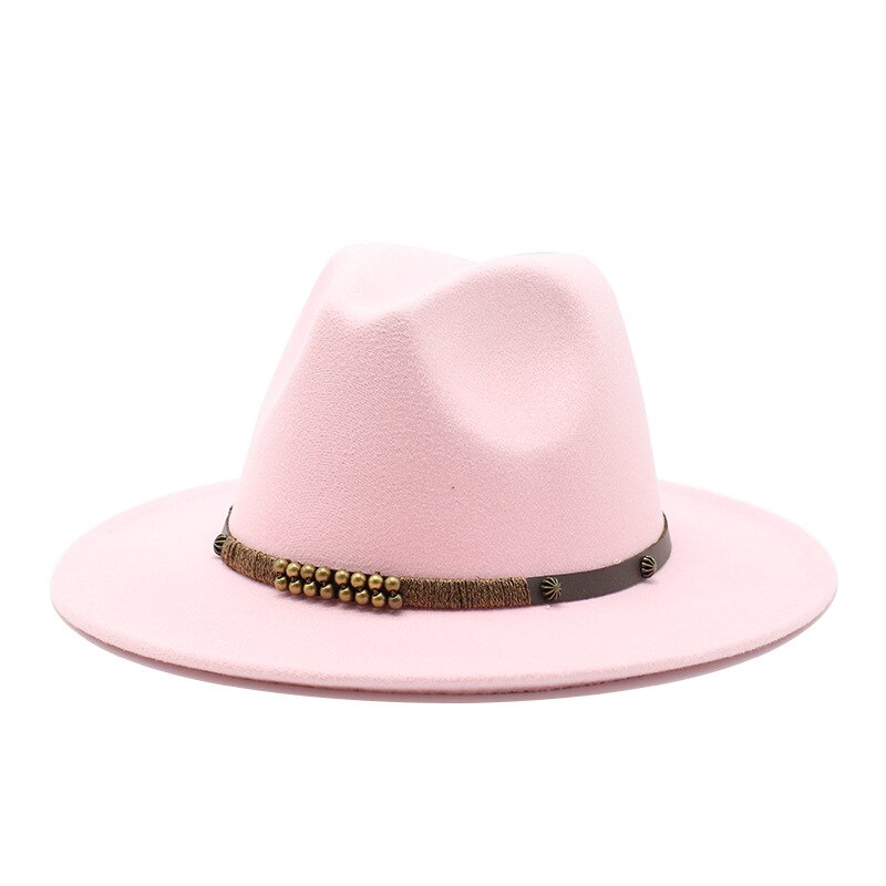Women Men Wool Vintage Gangster Trilby Felt Fedora Hat Wide Brim Leopard Belt Gentleman Lady Winter Autumn Jazz Cap: pink