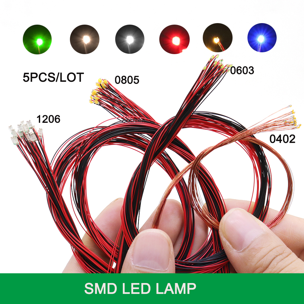DIY Micro SMD Led Lamp Bedraad Led 0402 0603 0805 1206 Voorgesoldeerde Micro Litz Bedrade Chip 20 cm 3 V Spoorweg Model Scènes 5 stks/partij
