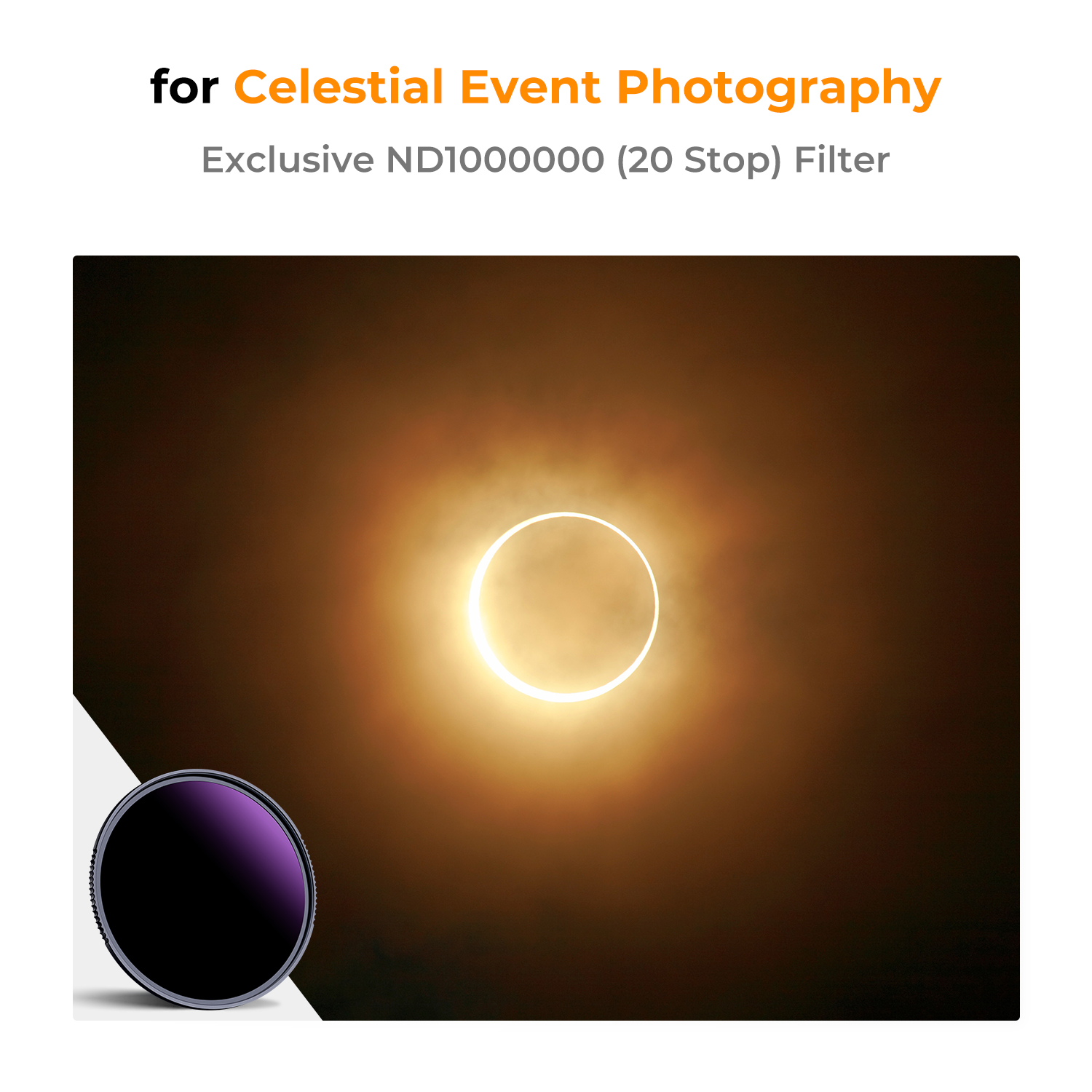 K&F CONCEPT Solar Filter ND1000000 20-Stop Solid Neutral Density Celestial Event Photography Filters 28 Multi-Coating Nano-X