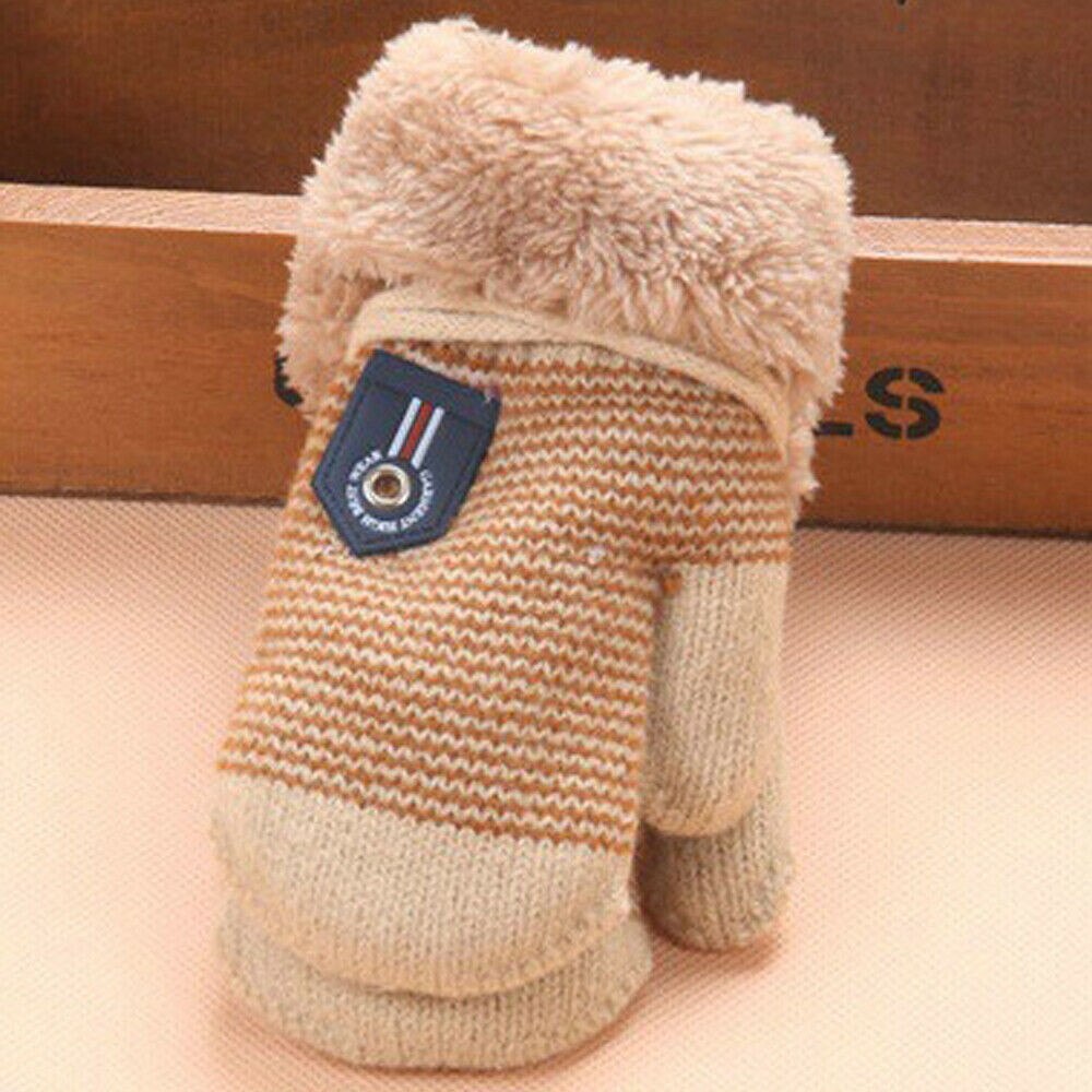 Kids Baby Girls Boys Gloves Childrens Magic Winter Warm Plush Soft Gloves Knited Striped Kids Baby Golves 1Pairs 6Month-3Years: Beige