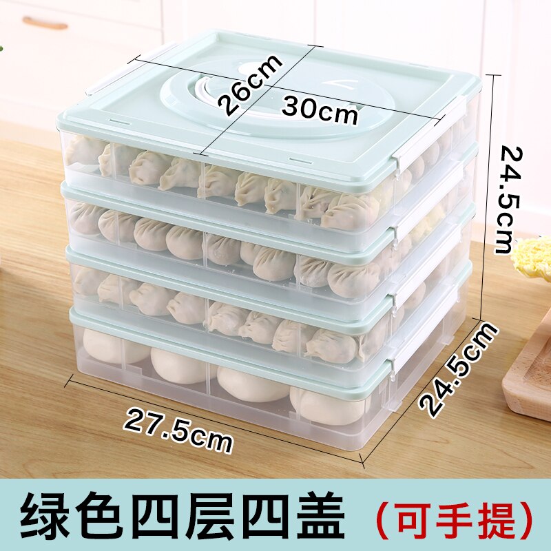 Husholdningskøleskab flerlags plastik madkasse dumplings boller frossen opbevaringsboks  mx6211459: 4 lag-blå