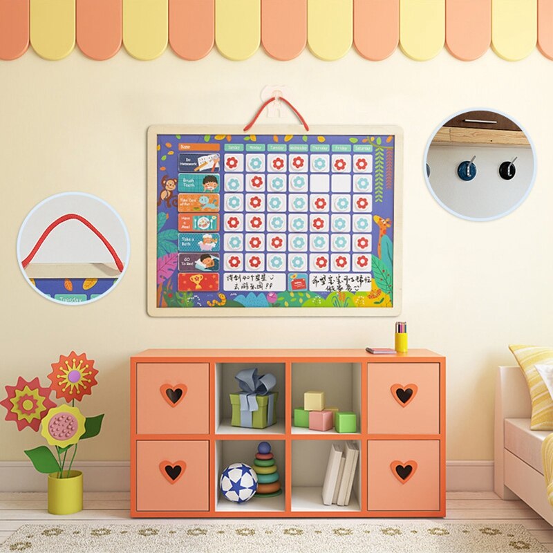 Wooden Kids Standard Good Habits Reward Chart Self Discipline Chart Durable Growth Record Board Hanging Reward Table