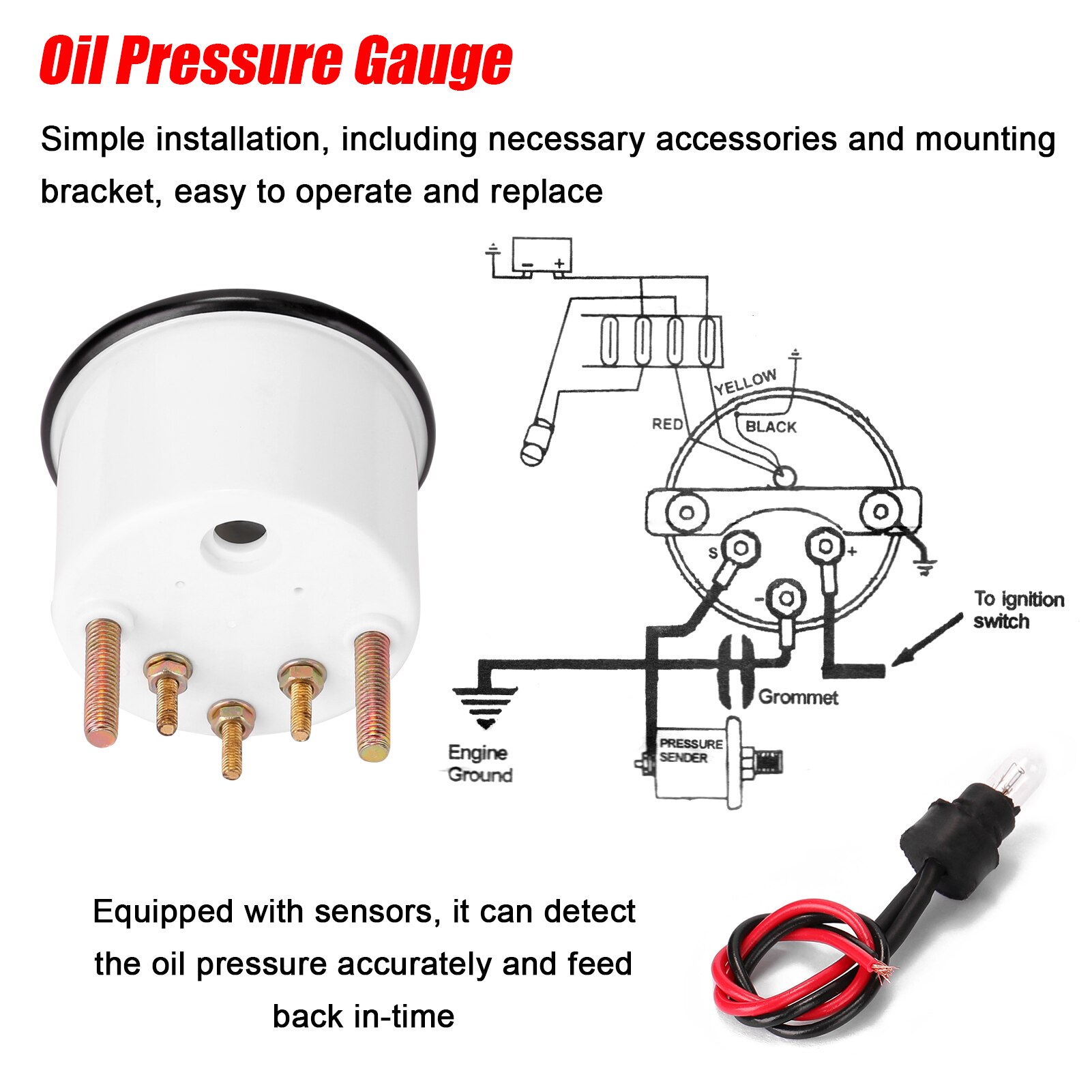 Auto Oliedrukmeter Inbouwen 52Mm Auto Olie Druk Instrument 0 ~ 100PSI Oliedrukmeter Met Sensoren