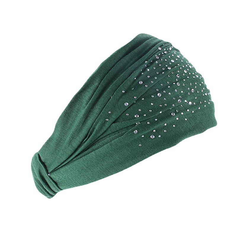 Hårbånd med faste rhinsten, brede elastiske hårbånd, brede strækbare hårbånd til kvinder, hovedbeklædning, hovedbind, turban, hovedbeklædning: Grøn