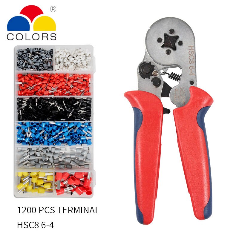 HSC8 6-4 aprieta terminales alicates Pelacables Crimper puntera para prensa herramienta de mano + alicates + terminales 1200 Kit crimpadoras para terminales electricos grimpadora conectores: HSC8 6-4A-W 1200PCS