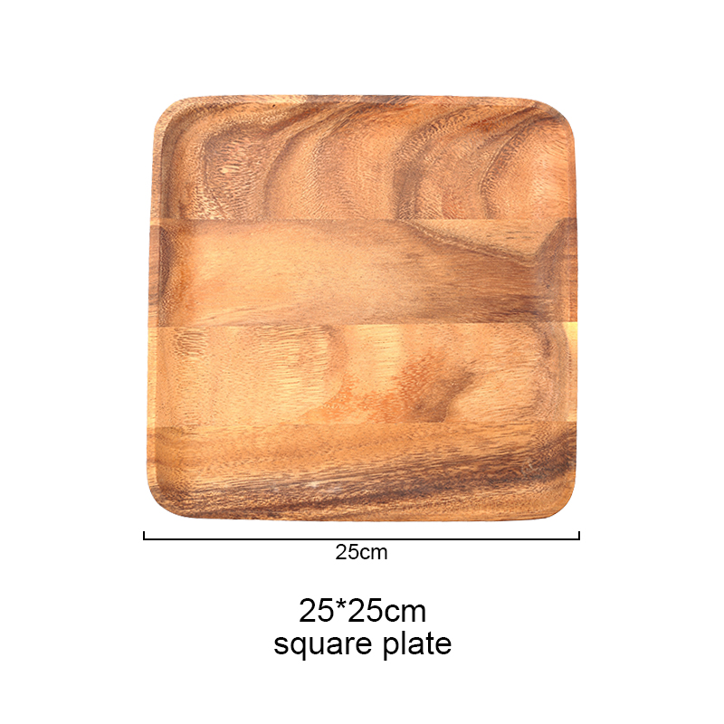 Wooden Tray Dinner Plate Acacia Food Dessert Tea Plate Round Square Rectangle: suaqre 25cm