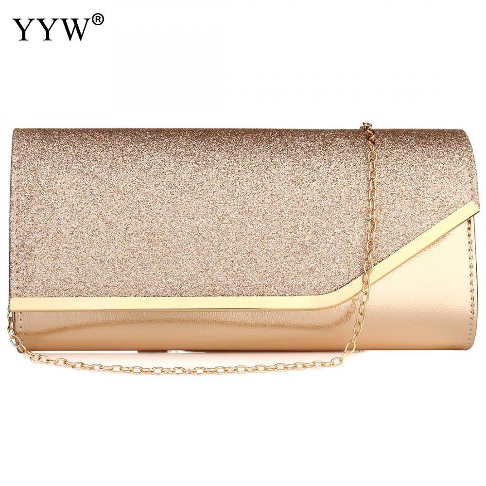 Sequined Envelope Clutch Bags For Women Gold Purses And Handbags With Chain Shoulder Bags Wedding Party Clutches: rose gold color