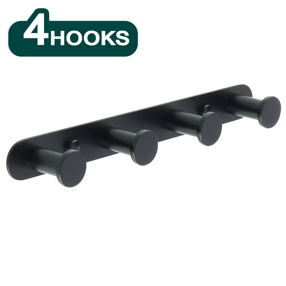 Gancho para colgar en la pared del baño, Perchero de acero inoxidable 304, accesorios de baño negros, 3-6 ganchos: Black  4