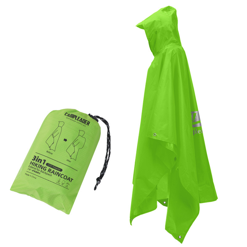 Chubasquero impermeable 3 en 1, Poncho ligero para senderismo al aire libre, chaqueta para la lluvia, cubierta para refugio solar, Camping, senderismo, ciclismo y escalada: Negro
