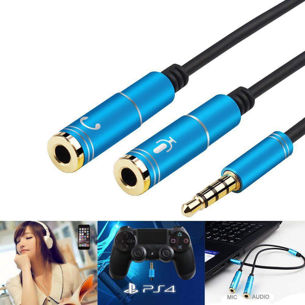 Portable Headset Adapter Splitter 3.5mm Jack Cable with Separate Mic and Audio Headphone Connector: blue