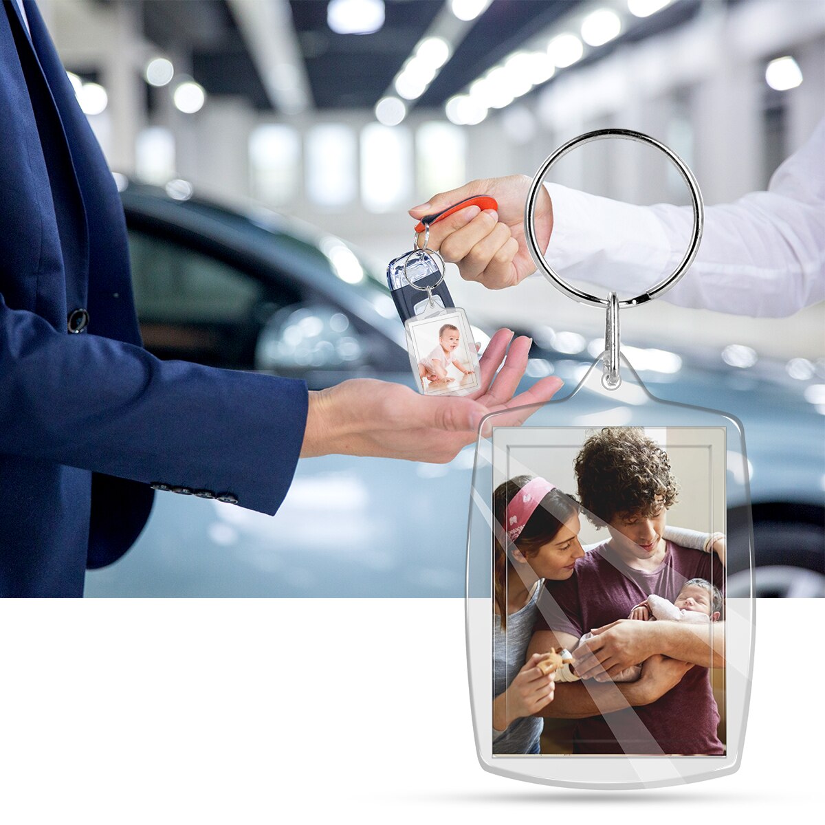 25/50PCS Transparent Blank Acrylic Key Chain Photo Picture Frame Keyring Keychain Key Holder Rectangle Photo Frame Key Ring