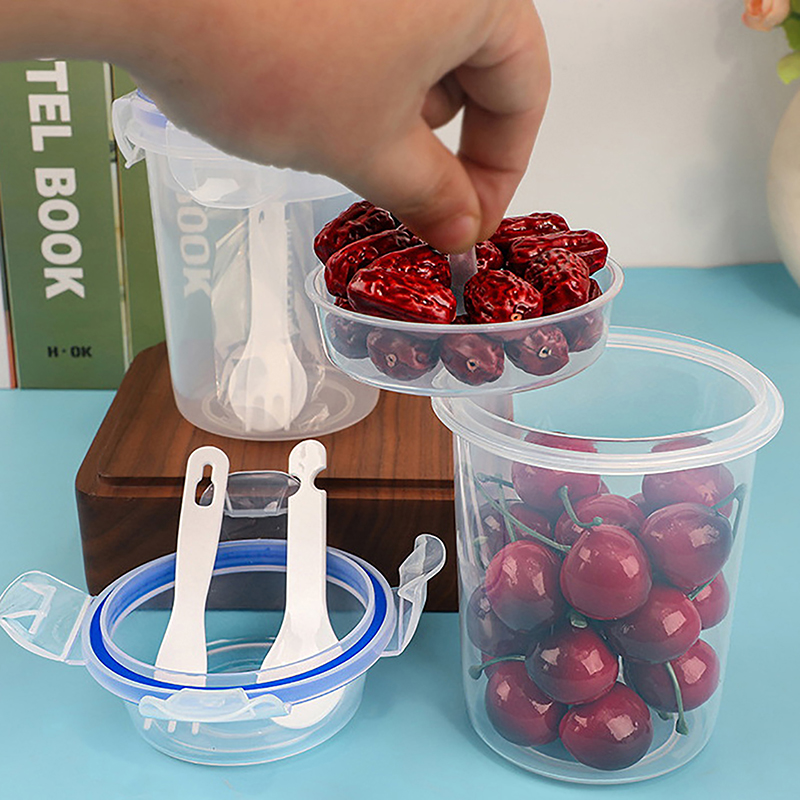 Recipientes de armazenamento de alimentos frescos, dupla camada, portáteis, viagem, frutas, salada, caixa de iogurte, cozinha para cereais