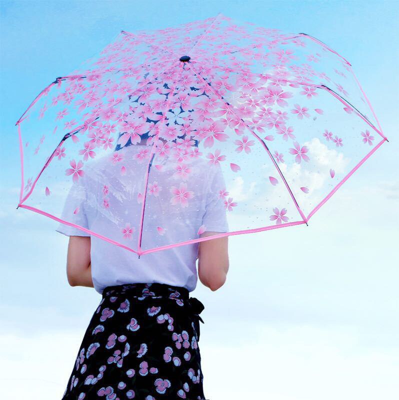 Pvc Transparante Paraplu Reverse Automatische Paraplu Mode De Kersenbloesem Patroon Vrouwen Paraplu