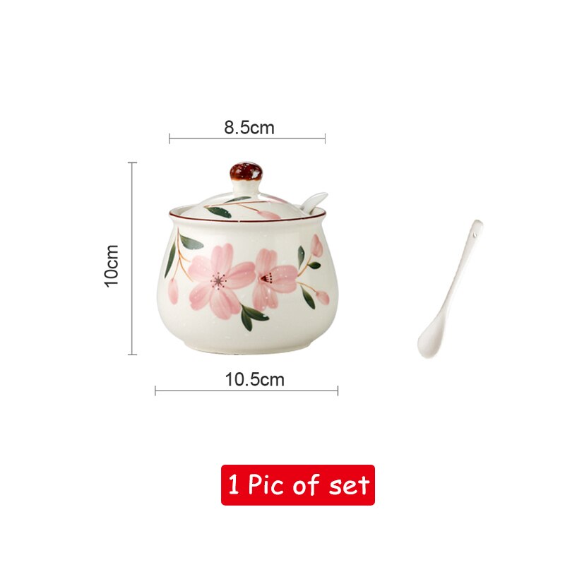 Stile giapponese di Ceramica di saldi Zucchero Pepe Miele Barattolo di Spezie shaker Condimento Accessori Da Cucina Scatola di Stoccaggio Spezia Vasetti di Bottiglia Cremagliera: 1 Jar 1 cucchiaio