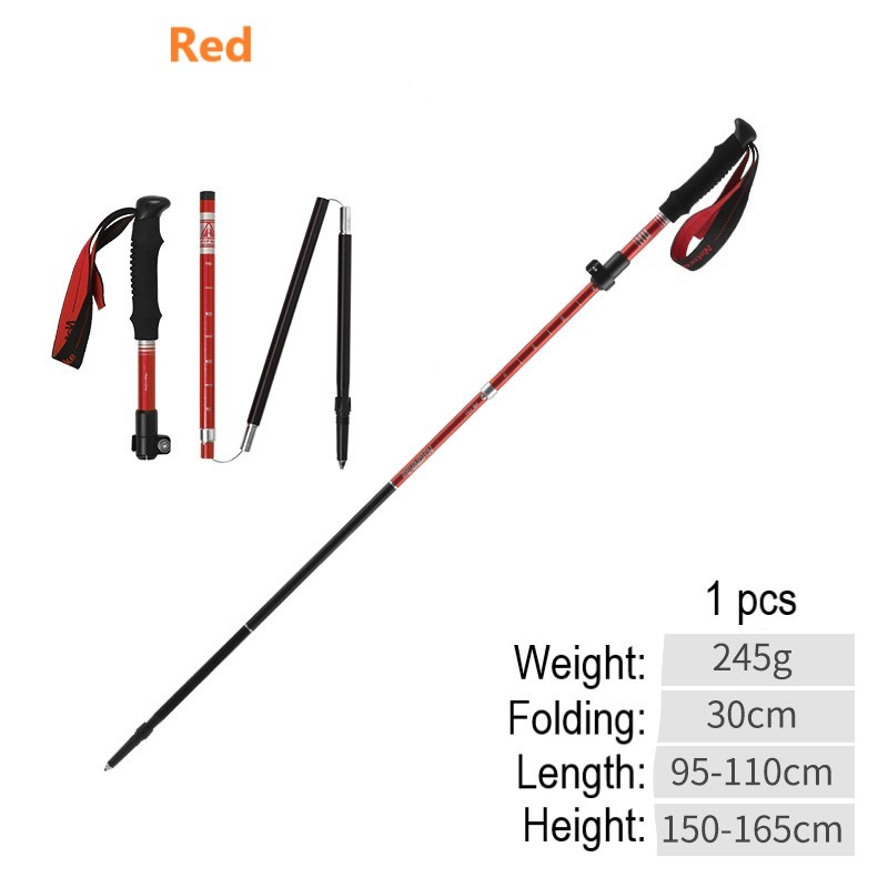 Outdoor Ultra-Light Trekking Hiking Pole Folding Trekking Pole Running Walking Sticks 7075 Aluminum Alloy Pole: 1 pcs red