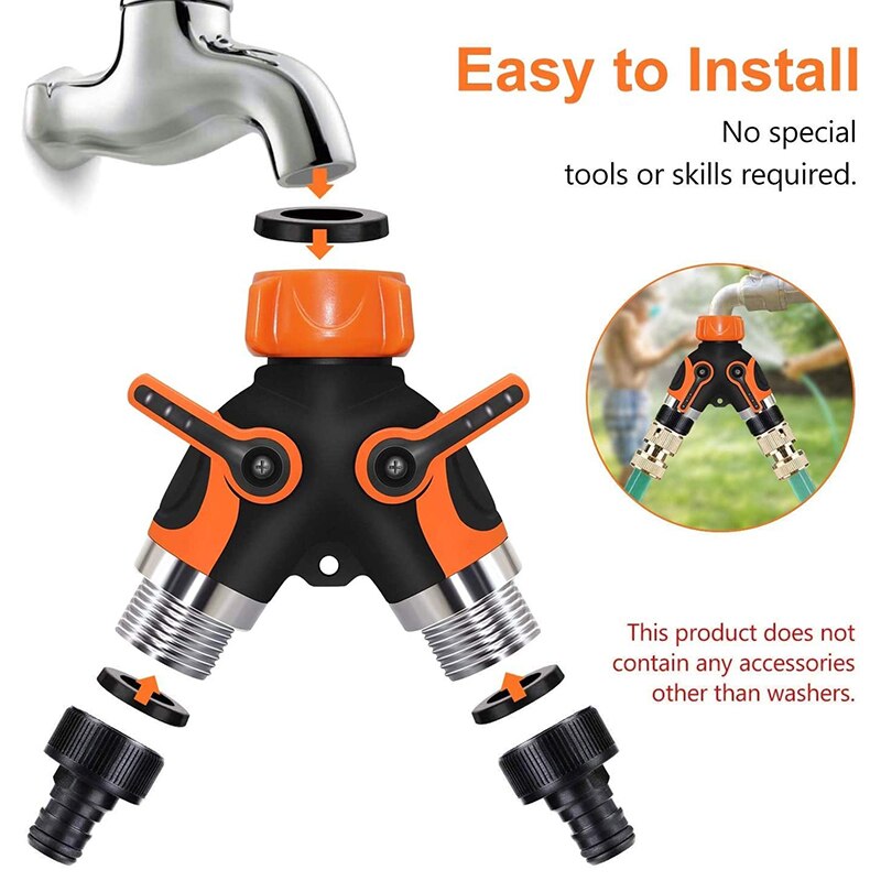 2 Way Garden Hose Splitter, Splitter Valve For Garden Hose With Heavy Garden Hose Outlet Splitter With 2 Washers