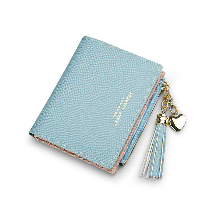 Kwastje Vrouwen Portemonnee Kleine Leuke Portemonnee Vrouwen Korte Lederen Vrouwen Portefeuilles Rits Portemonnees Portefeuillesubsidies Vrouwelijke Portemonnee Clutch: Blauw