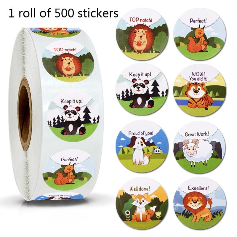1 Roll Cartoon Animal Stickers Adhesive Tape Child Teacher Reward Sticker: 39