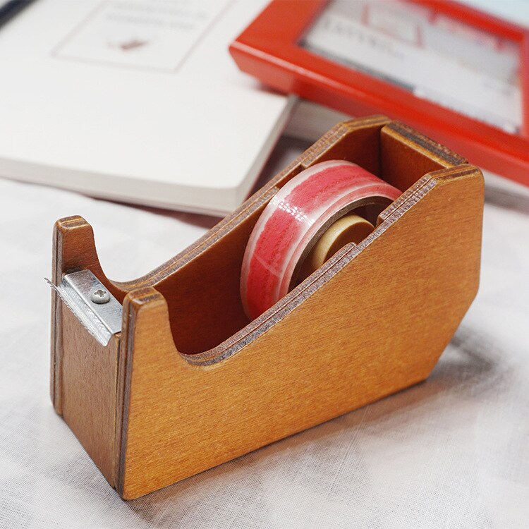 Tapedispenser, schattige kattentape-dispenser, vintage houten kitty-tapesnijder met 1 roltape voor thuiskantoor, desktop-accessoire voor studenten, meisjes, jongens