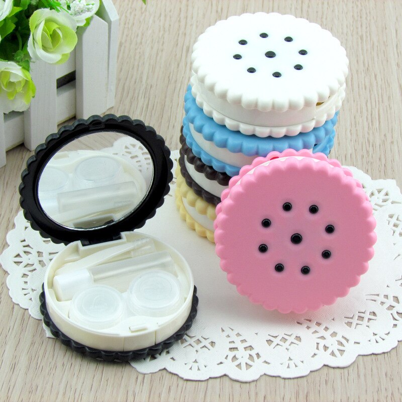 Cartoon Leuke Cookie Glazen Dubbele Contactlenzen Doos Contact Lens Case Voor Ogen Care Kit Houder Container 4 Kleuren