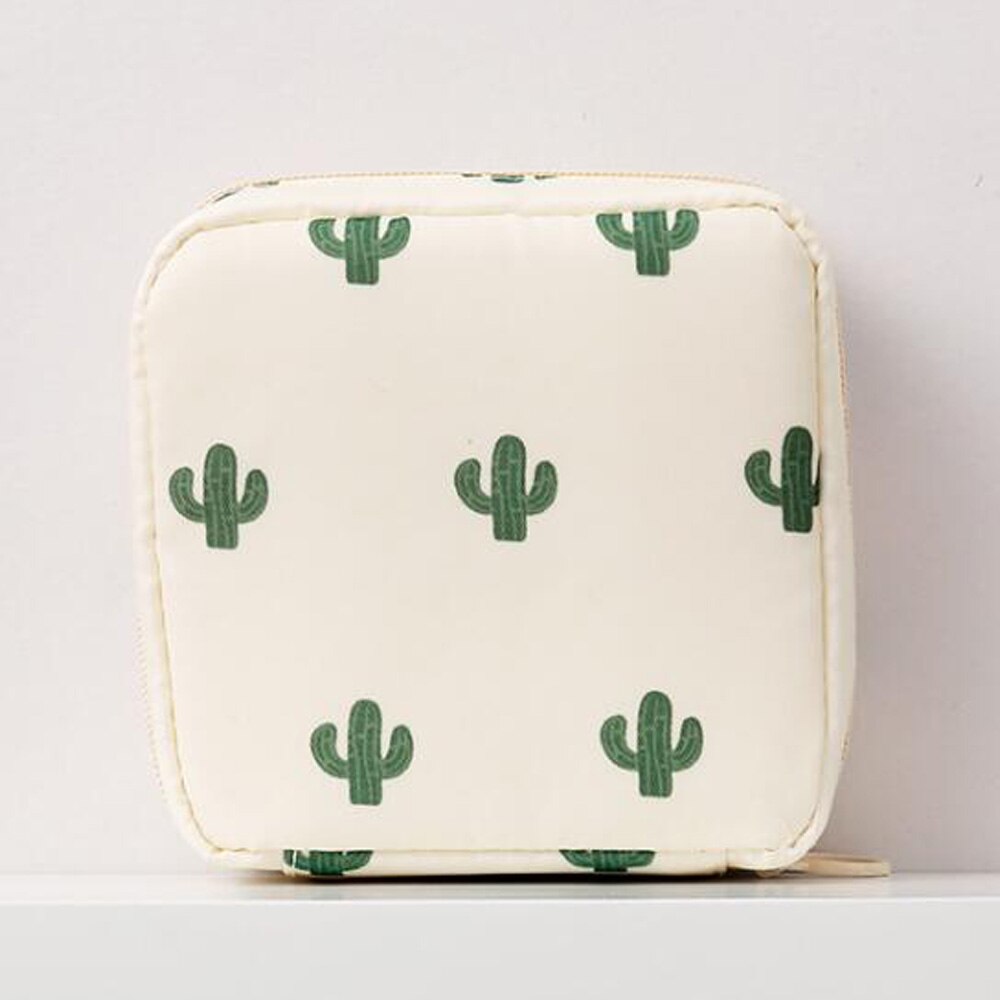 Vandtæt tampon opbevaringspose sød hygiejnepude pose bærbar makeup læbestift nøgle øretelefon datakabler organisator til rejse: Kaktus
