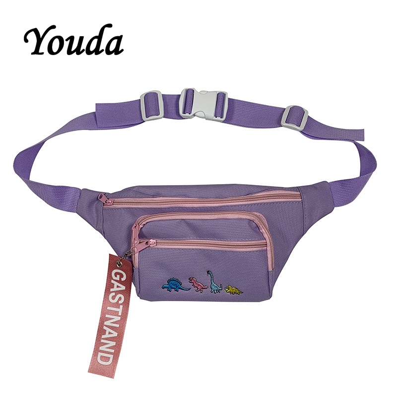 Youda Unisex Street Style Chest Bag Solid Color Cartoon Embroidery Cool Diagonal Bags Hip Hop Trend Handsome Pockets