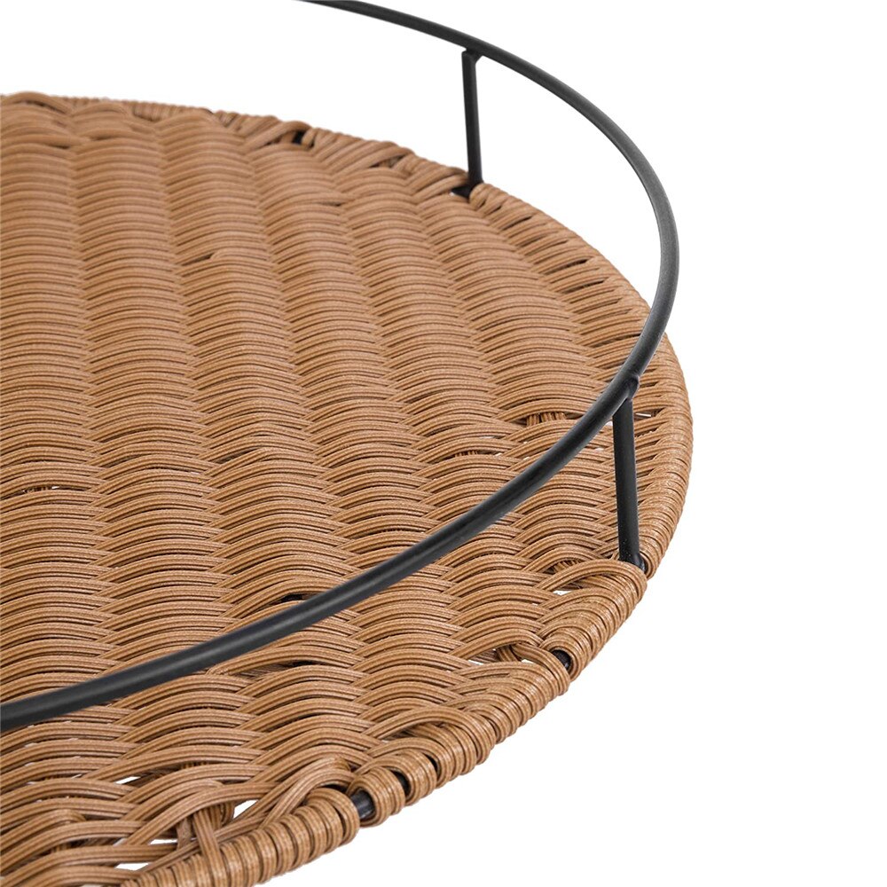 Rattan Woven Tray Round Basket Tray Coffee Table Tray Wood Plates Ottoman Tray for Living Room Brunch Decor Kitchen Ware