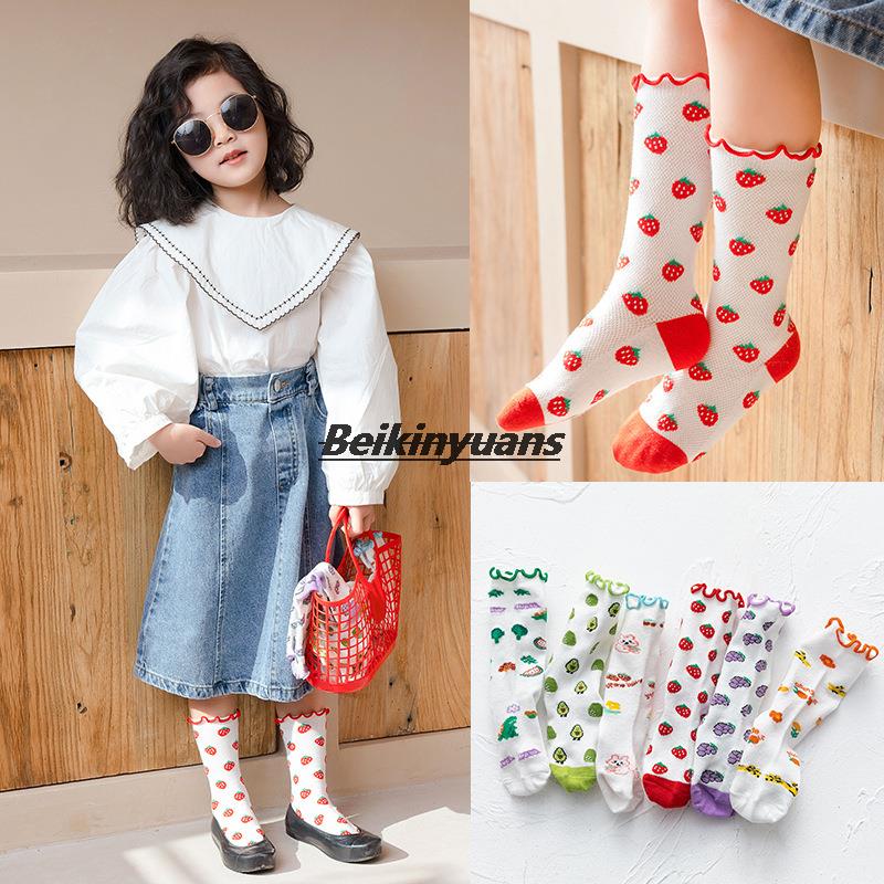 3 Paar/partij Meisjes Mesh Knie Hoge Sok Agaric Rand Kant Sok Peuter Kinderen Cartoon Animal Print Baby Hoop Sokken Baby