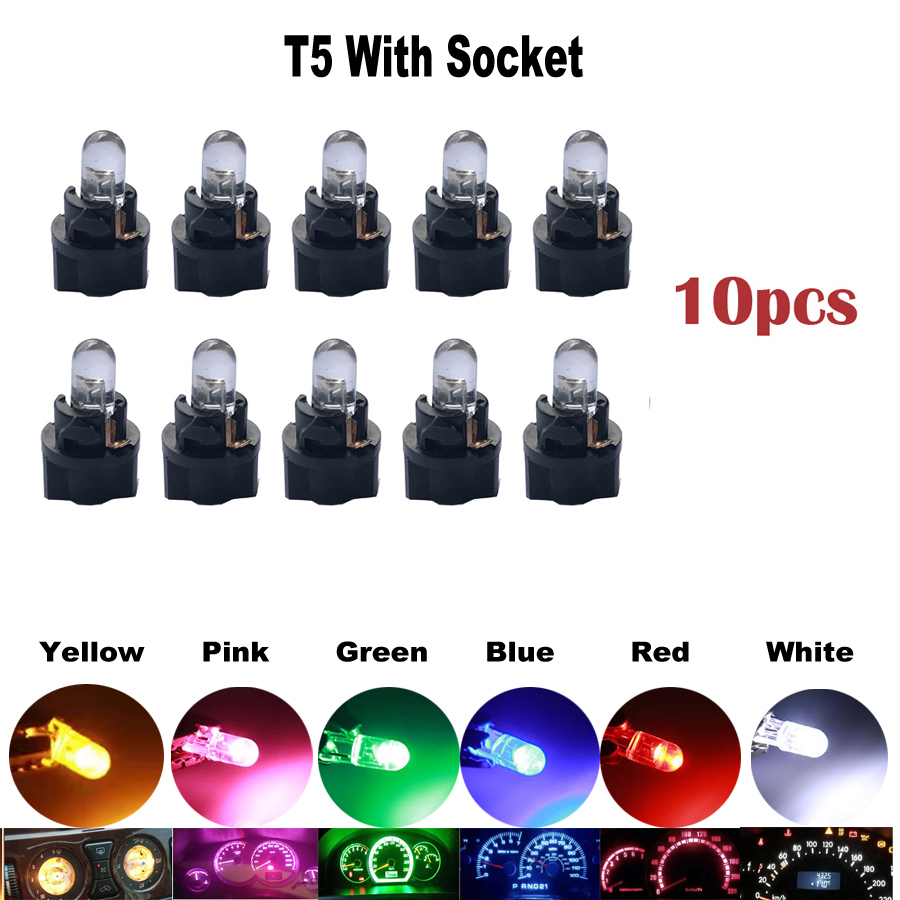 10Pcs T5 Led Bulb W3W W1.2W B8.5 COB Led Car Interior Lights Dashboard Warming Indicator Wedge Auto Instrument Lamp 12V: Yellow / Crystal Blue