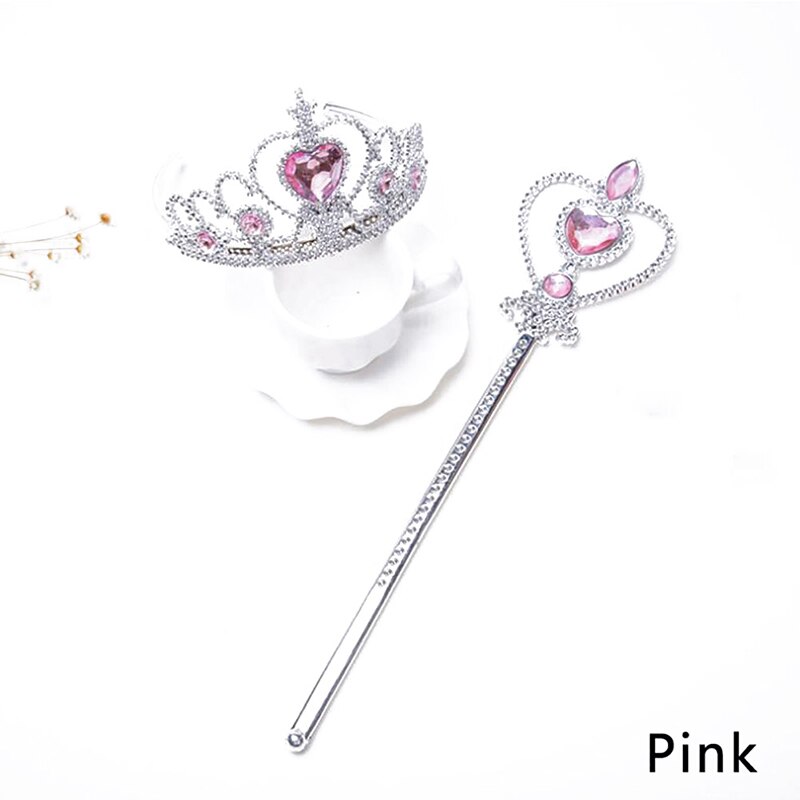 2 unids/set niña princesa accesorios diamante corona niños traje de de chica accesorios Hada de diamantes varita mágica: Rosa