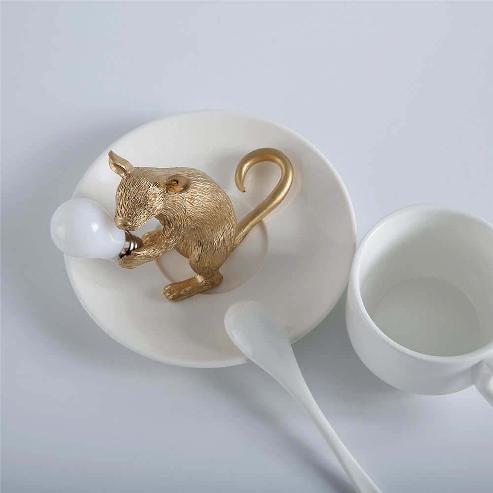 Kunstdier hars muis nachtlampje kat desktop decoratie muis lamp led kinderkamer bed ornamenten gouden tafellampen