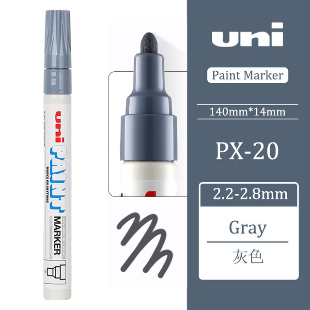 1pcs Japan UNI Mitsubishi PX-20 Paint Pen Industrial Pen Single Touch Up Round Head Marker Pen Signature Paint Marker: gray