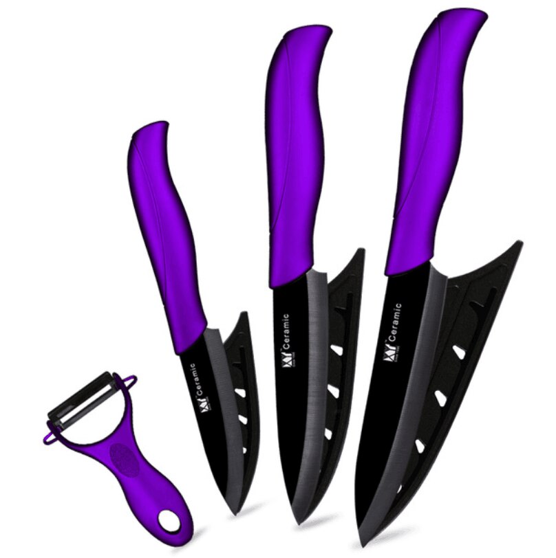 cuchillo de cerámica de 3 4 5 6 pulgadas Juego de cuchillos de cocina + pelador Zirconia negra blanco hoja de cuchillo de Chef vegetariana herramienta de cocina