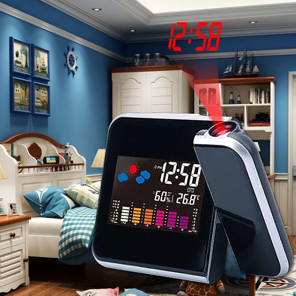 Kleurrijke Led Digitale Projectie Wekker Temperatuur Thermometer Hygrometer Desk Tijd Projector Kalender Speelgoed
